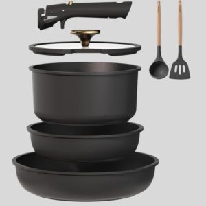 CAROTE 7pcs Pots and Pans Set Non Stick, Nonstick Cookware Set Detachable Handle