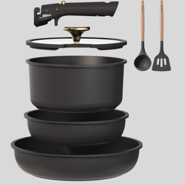 CAROTE 7pcs Pots and Pans Set Non Stick, Nonstick Cookware Set Detachable Handle