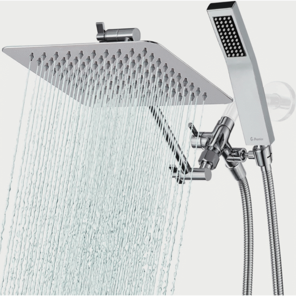 G-Promise All Metal 8 Inch Dual Square Shower Head with Handheld Spray Combo