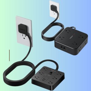 Surge Protector Flat Plug Power Strip, TESSAN Black Extension Cord